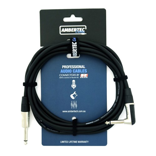 Guitar cable REAN connectors straight/right angle black 3m